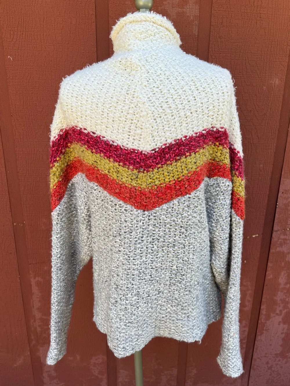 Free People Turn Around Tunic Chevron Striped Cowl Neck Boucle Sweater - Medium